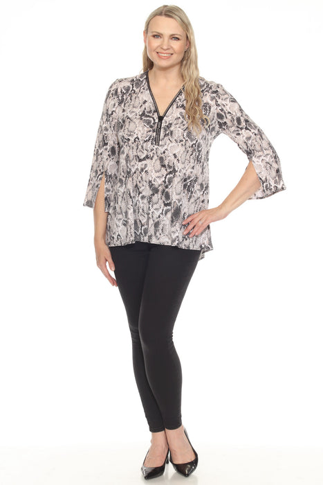 Joseph Ribkoff Beige/Multi Snakeskin Print Embellished Tunic Top 252242