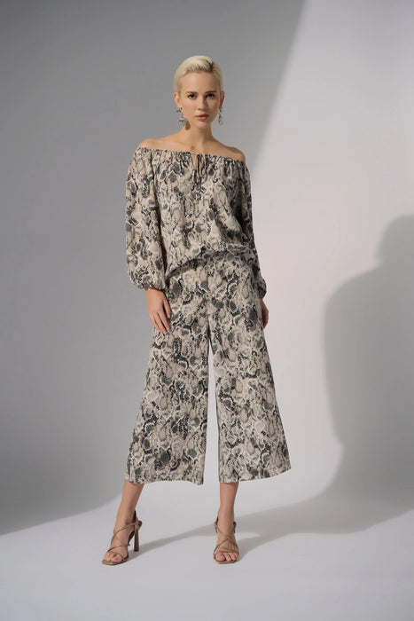 Joseph Ribkoff Beige/Multi Snakeskin Print Off-Shoulder Top 252241