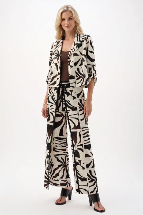 Joseph Ribkoff Beige/Multi Tropical High-Waist Wide-Leg Pants 262056