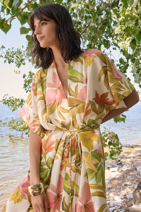 Joseph Ribkoff Beige/Multi Floral Tropical Maxi Dress 262177