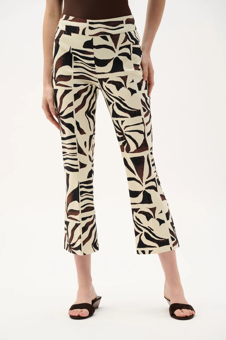 Joseph Ribkoff Beige/Multi Tropical Pull-On Crop Flared Pants 262133