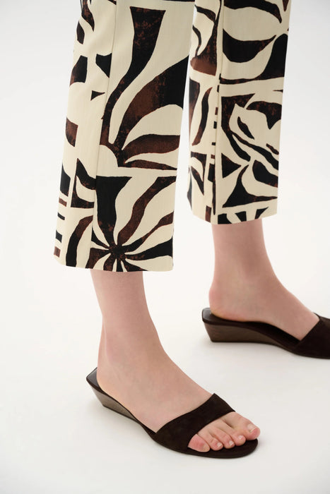 Joseph Ribkoff Beige/Multi Tropical Pull-On Crop Flared Pants 262133