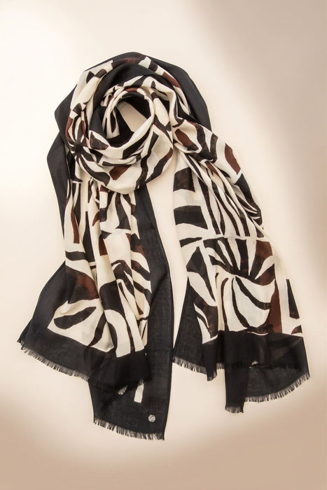 Joseph Ribkoff Beige/Multi Tropical Print Fringe Scarf 262967