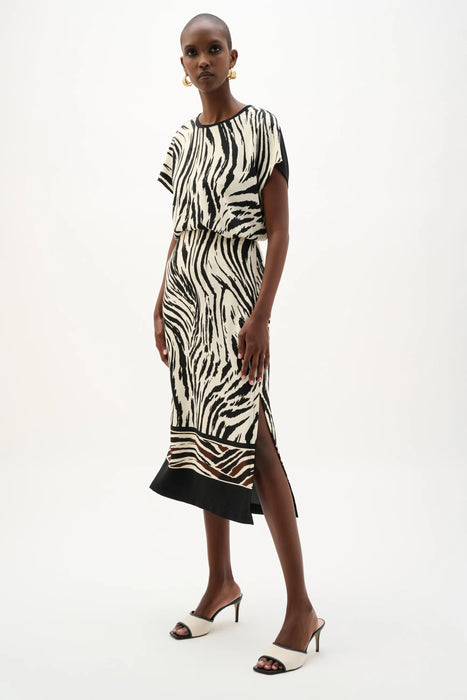 Joseph Ribkoff Beige/Multi Woven Animal Print Midi Skirt 262050