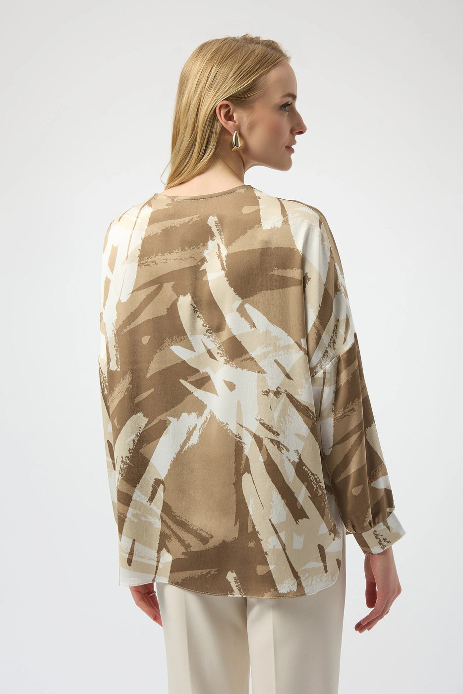 Joseph Ribkoff Woven Satin Top with Abstract Print and Zipper Neck ...