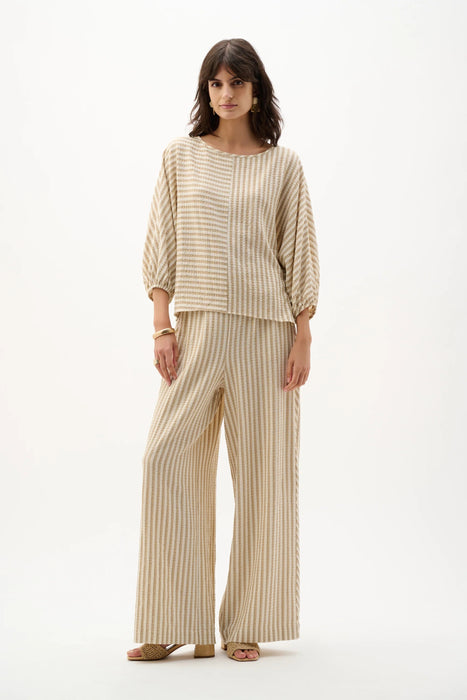 Joseph Ribkoff Beige/Off-White Striped Puff Sleeves Boxy Top 262097
