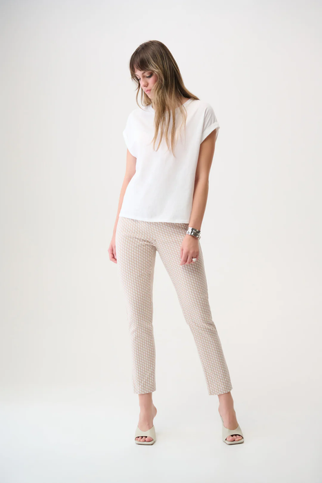 Joseph Ribkoff Beige/Off-White Geometric Slim Ankle Pants 261025
