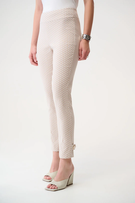 Joseph Ribkoff 261025 Beige/Off-White Geometric Print Slim Pull-On Slim Pants
