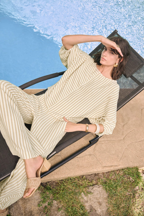 Joseph Ribkoff Beige/Off-White Striped Pull-On Palazzo Pants 262098