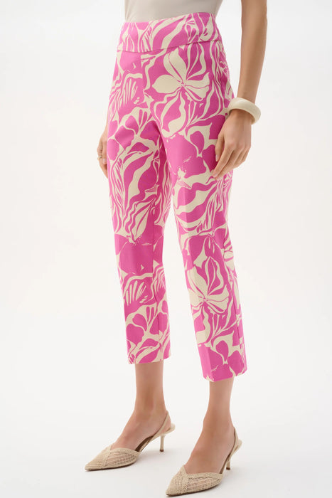 Woman wearing Joseph Ribkoff floral print pull-on cropped pants