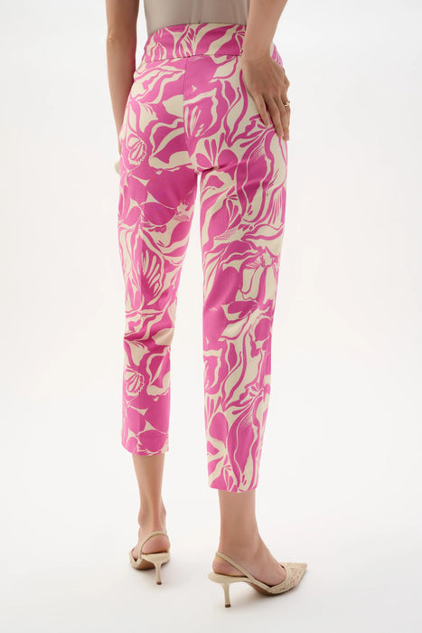 Joseph Ribkoff Beige/Pink Floral Pull-On Cropped Pants 262205