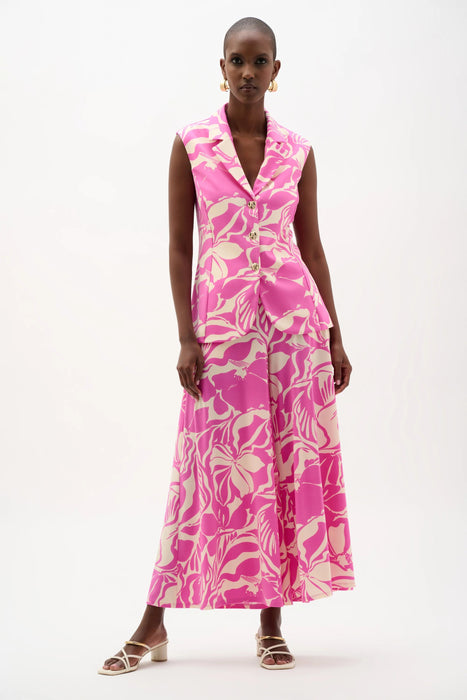 Joseph Ribkoff Beige/Pink Floral Print Sleeveless Vest 262124