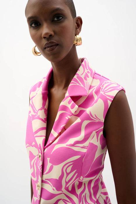 Joseph Ribkoff Beige/Pink Floral Print Sleeveless Vest 262124