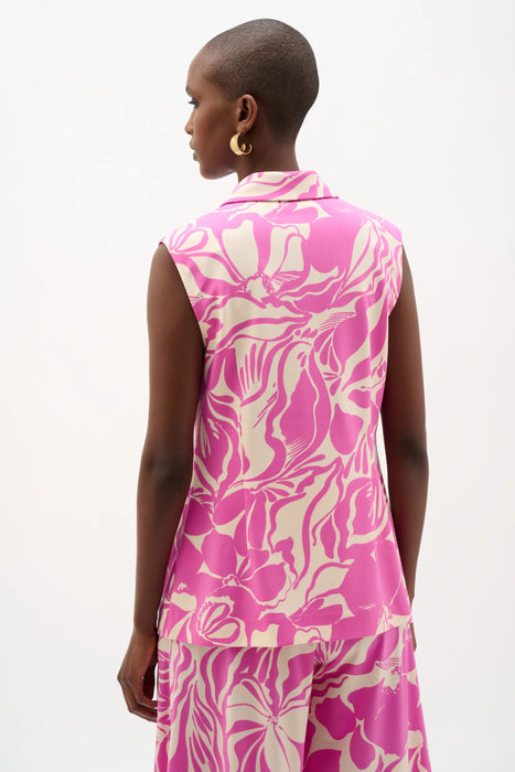 Joseph Ribkoff Beige/Pink Floral Print Sleeveless Vest 262124