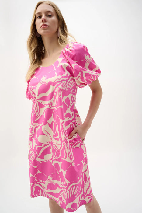 Joseph Ribkoff Beige/Pink Floral Puff Sleeve Shift Dress 262127