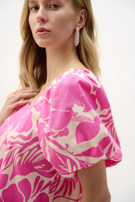 Joseph Ribkoff Beige/Pink Floral Puff Sleeve Shift Dress 262127