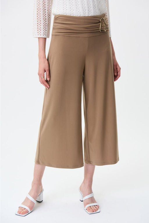 Joseph Ribkoff Style 231251 Beige Tiger's Eye Ruched Waistband Pull On Culotte Pants