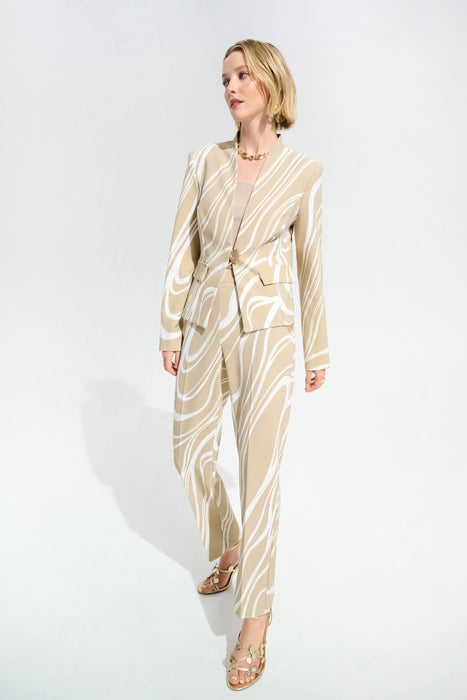 Joseph Ribkoff Beige/Vanilla Abstract Print Fitted Blazer Jacket 261770
