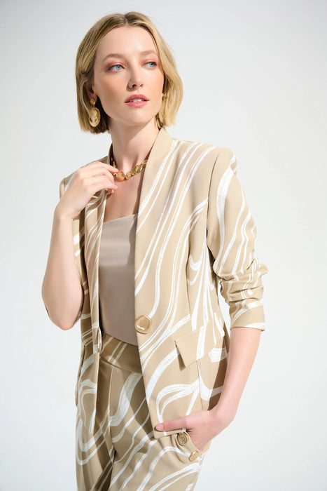 Joseph Ribkoff Beige/Vanilla Abstract Print Fitted Blazer Jacket 261770
