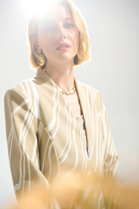 Joseph Ribkoff Beige/Vanilla Abstract Print Fitted Blazer Jacket 261770