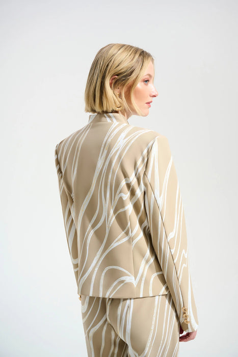 Joseph Ribkoff Beige/Vanilla Abstract Print Fitted Blazer Jacket 261770