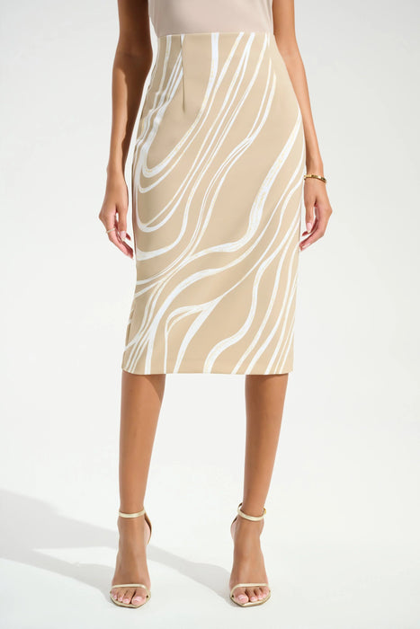Woman modeling elegant pull-on pencil skirt with back slit