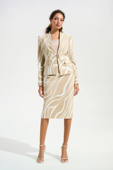 Joseph Ribkoff Beige/Vanilla Abstract High Waist Pencil Skirt 261771