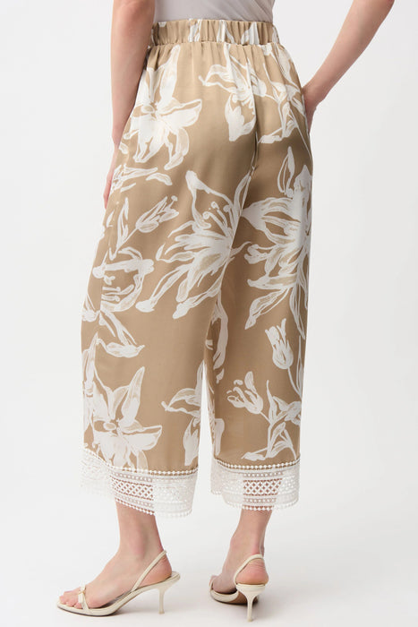 Joseph Ribkoff Beige/Vanilla Satin Floral Lace Hem Culotte Pants 261023