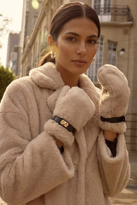 Joseph Ribkoff Belted Jewel Embellished Faux Fur Gloves 253977