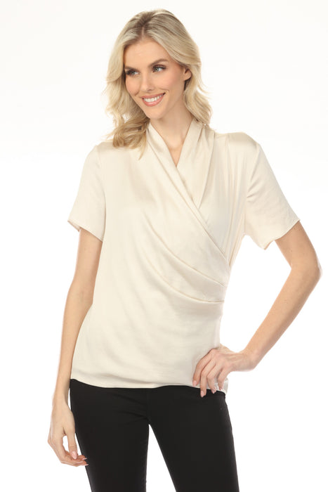 Joseph Ribkoff Faux Wrap Short Sleeve Satin Knit Top 253237