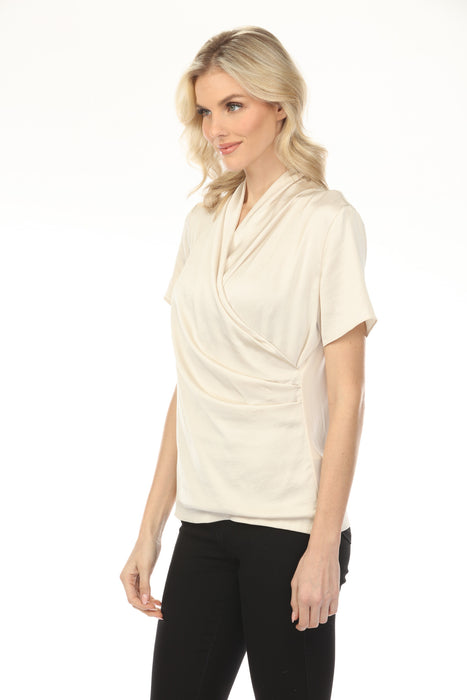 Joseph Ribkoff Faux Wrap Short Sleeve Satin Knit Top 253237