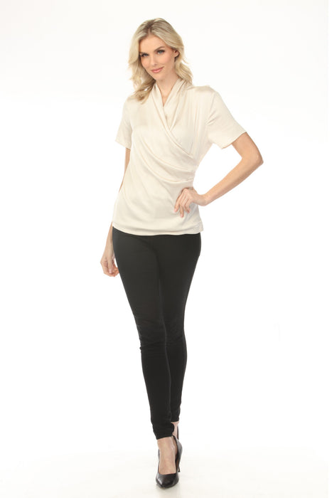 Joseph Ribkoff Faux Wrap Short Sleeve Satin Knit Top 253237