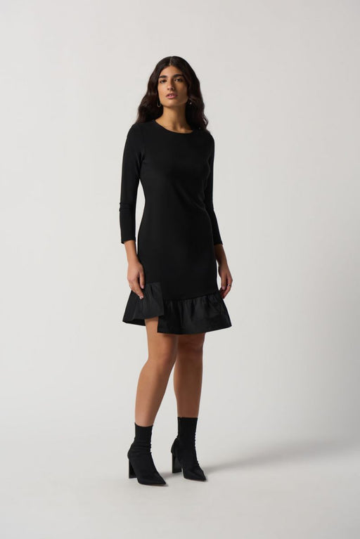 Joseph Ribkoff 233274 Black Asymmetric Ruffled Long Sleeve Fit & Flare Dress