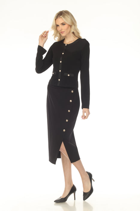 Joseph Ribkoff Black Asymmetric Slit Midi Pencil Skirt 254001