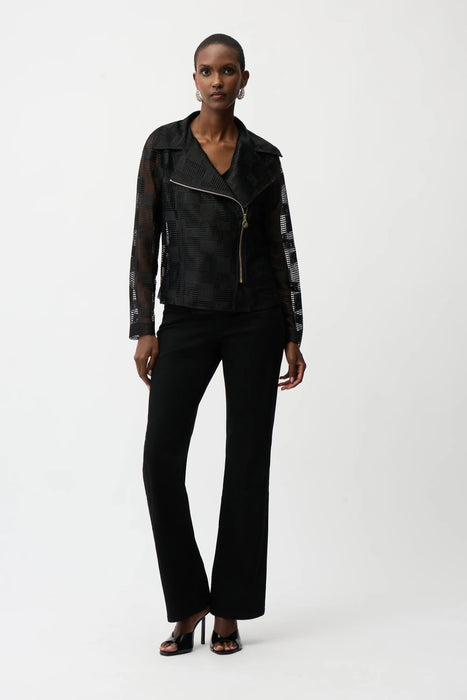Joseph Ribkoff Black Geometric Mesh Moto Jacket 261074
