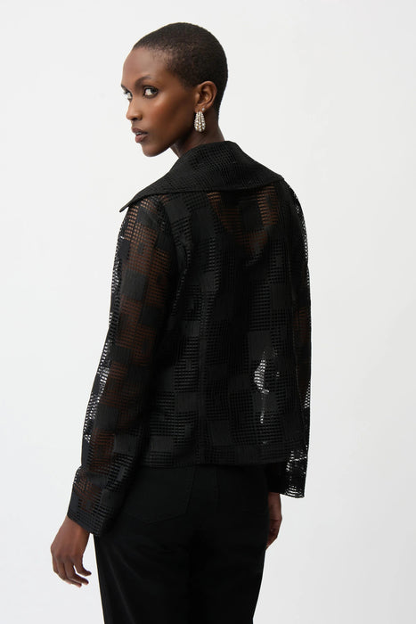 Joseph Ribkoff Black Geometric Mesh Moto Jacket 261074