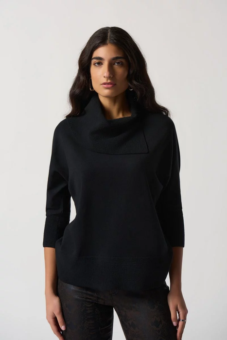 Joseph Ribkoff Style 233955 Black Cowl Neck 3/4 Sleeve Knit Sweater Top