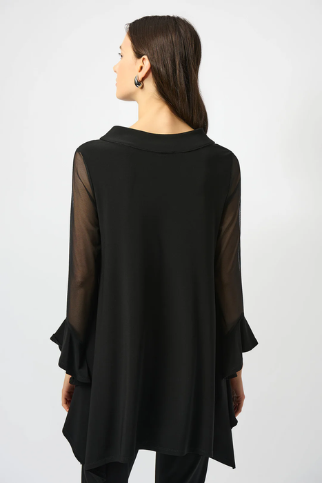 Joseph Ribkoff Black Asymmetrical Mesh 3/4 Sleeves Tunic Top 253057