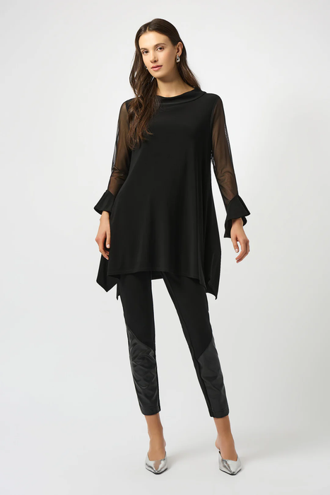 Joseph Ribkoff Black Asymmetrical Mesh 3/4 Sleeves Tunic Top 253057