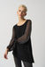 Joseph Ribkoff Style 233002 Black Embellished Mesh Puff Sleeve Asymmetric Tunic Top