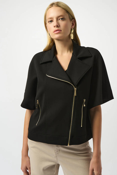 Joseph Ribkoff 253241 Black Asymmetrical Scuba Boxy Jacket