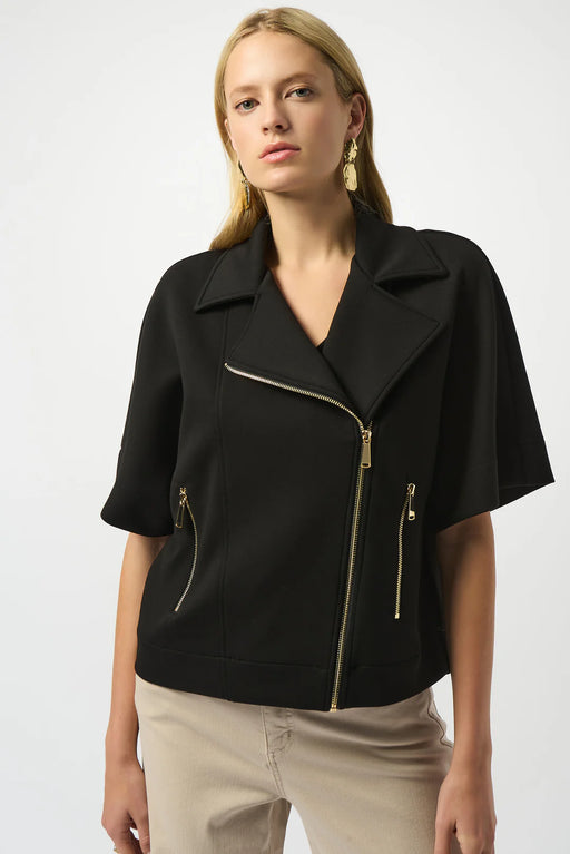 Joseph Ribkoff 253241 Black Asymmetrical Scuba Boxy Jacket