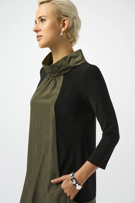 Joseph Ribkoff Black/Avocado Color Block 3/4 Sleeves Dress 253067