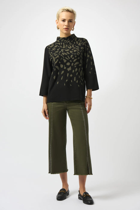 Joseph Ribkoff Black/Avocado Embellished Animal Print Sweater Top 253912