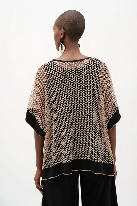 Joseph Ribkoff  Black/Beige Lurex Mesh Trapeze Top 262160