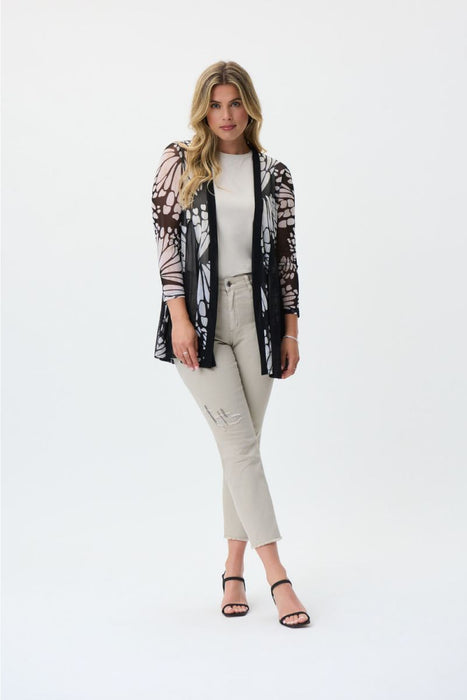 Joseph Ribkoff Black/Beige/Cream Butterfly Print Open Front Cover-Up Jacket 231221 NEW