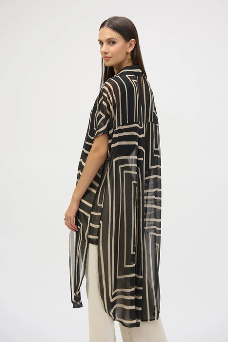 Joseph Ribkoff Black/Beige Geometric Sheer Chiffon Blouse 252934