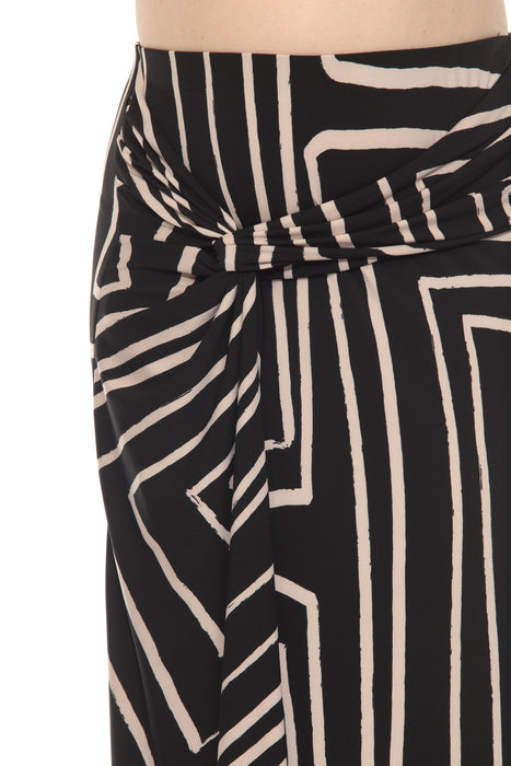 Joseph Ribkoff Black/Beige Geometric Faux Wrap Midi Skirt 252187