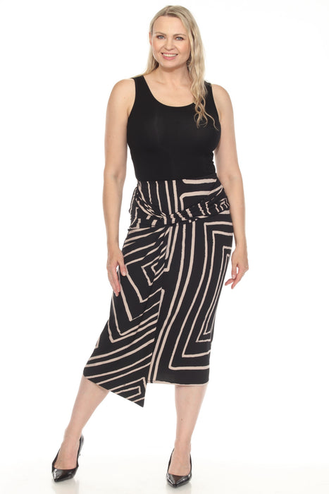 Joseph Ribkoff Black/Beige Geometric Faux Wrap Midi Skirt 252187