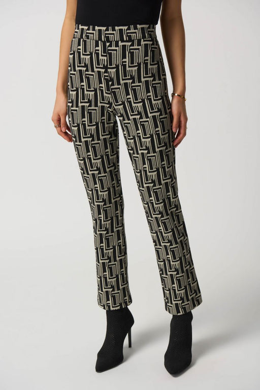 Joseph Ribkoff Style 233251 Black/Beige Geometric Print Pull On Cropped Pants